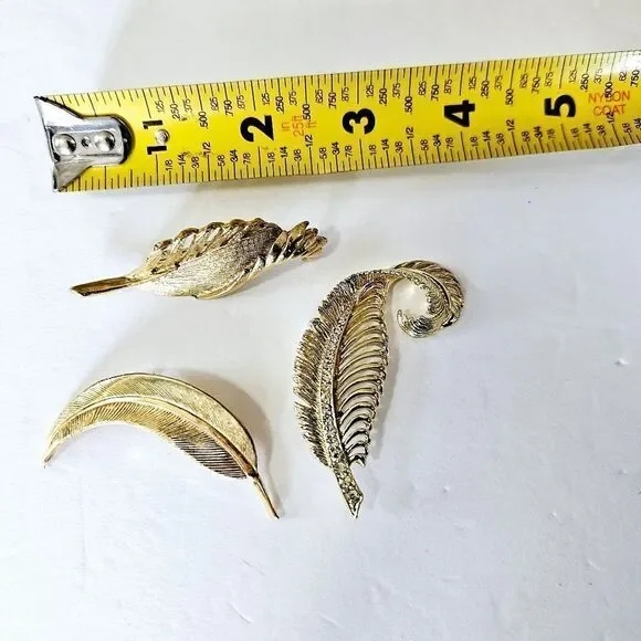 Vintage Set of 3 Gold Tone Rhinestone Signed Gerry's Leaf Themed Brooches Pins - Picture 11 of 12